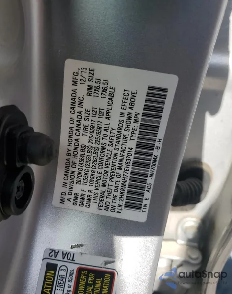 2014 Honda Cr-V Exl z USA, uszkodzony, nr VIN 2HKRM4H77EH637014